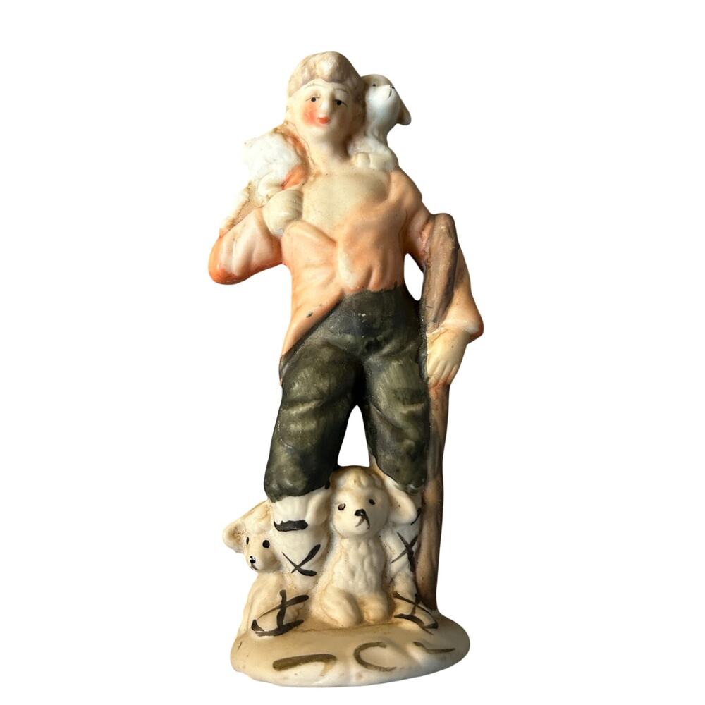 Vintage Nativity Replacement Shepherd Boy with Lambs Figurine 6" Ceramic